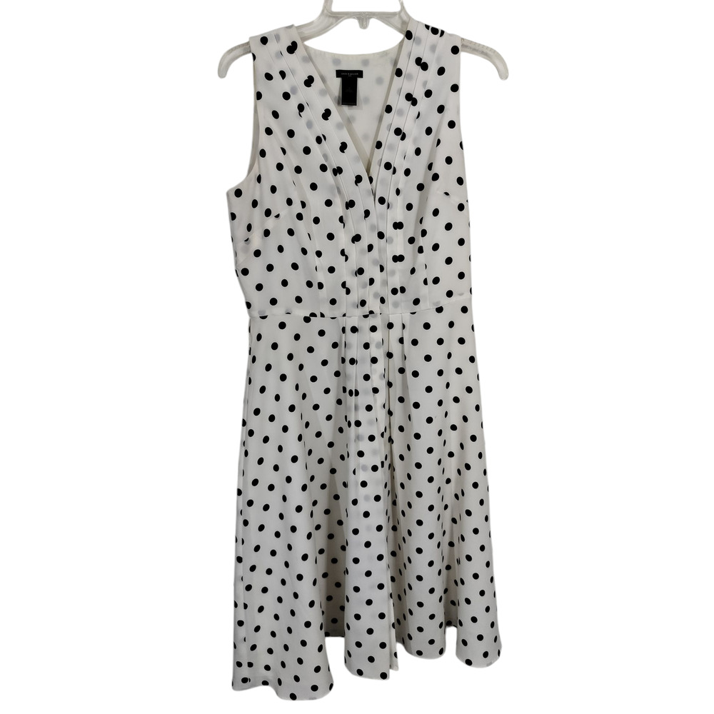 3588) Ann Taylor LOFT Sleeveless Polkadot Black & White Fit and Flare Dress Sz 8